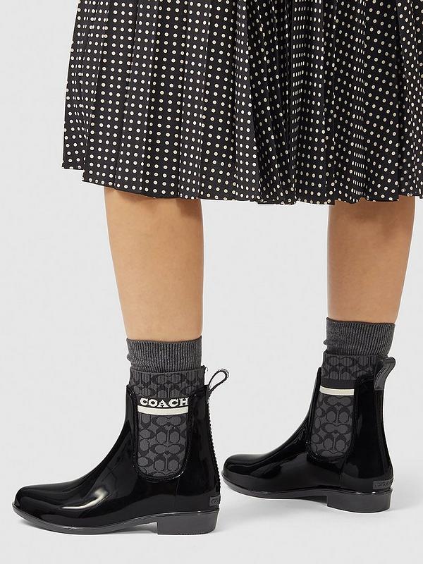 COACH Rivington Signature Knit Patent Rain Boots - Black 