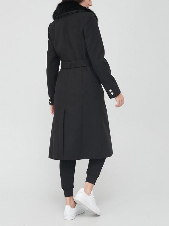 stillFront image of v-by-very-long-military-coat-with-faux-fur-collar-black
