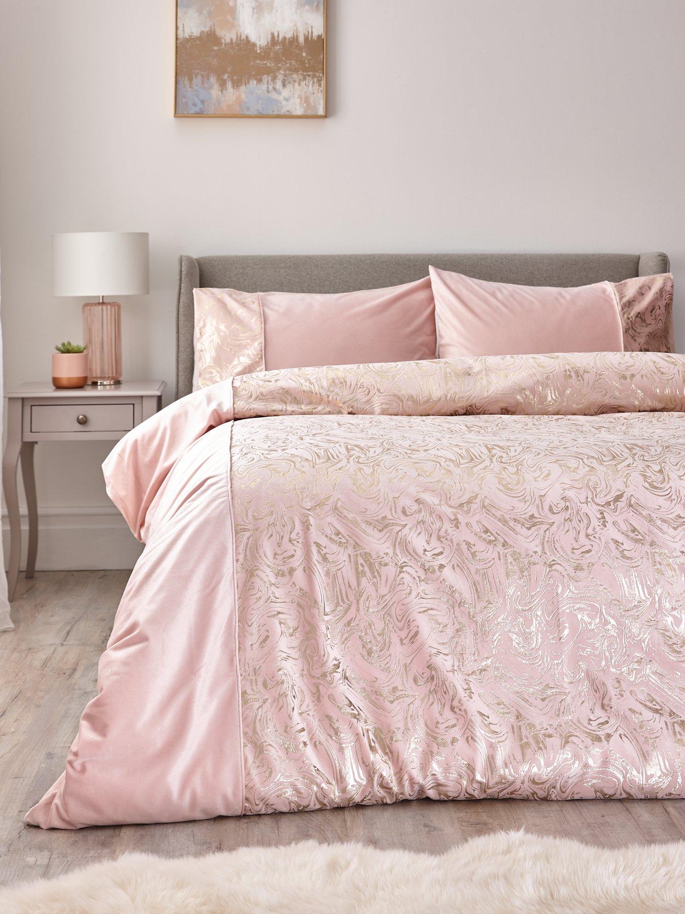 Product photograph of Alexis Marble Foil And Velvet Duvet Cover Set - Pink from very.co.uk