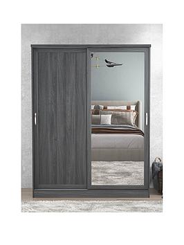 Product photograph of Very Home Camberley 2 Sliding Door Mirrored Wardrobe - Dark Oak Effect from very.co.uk