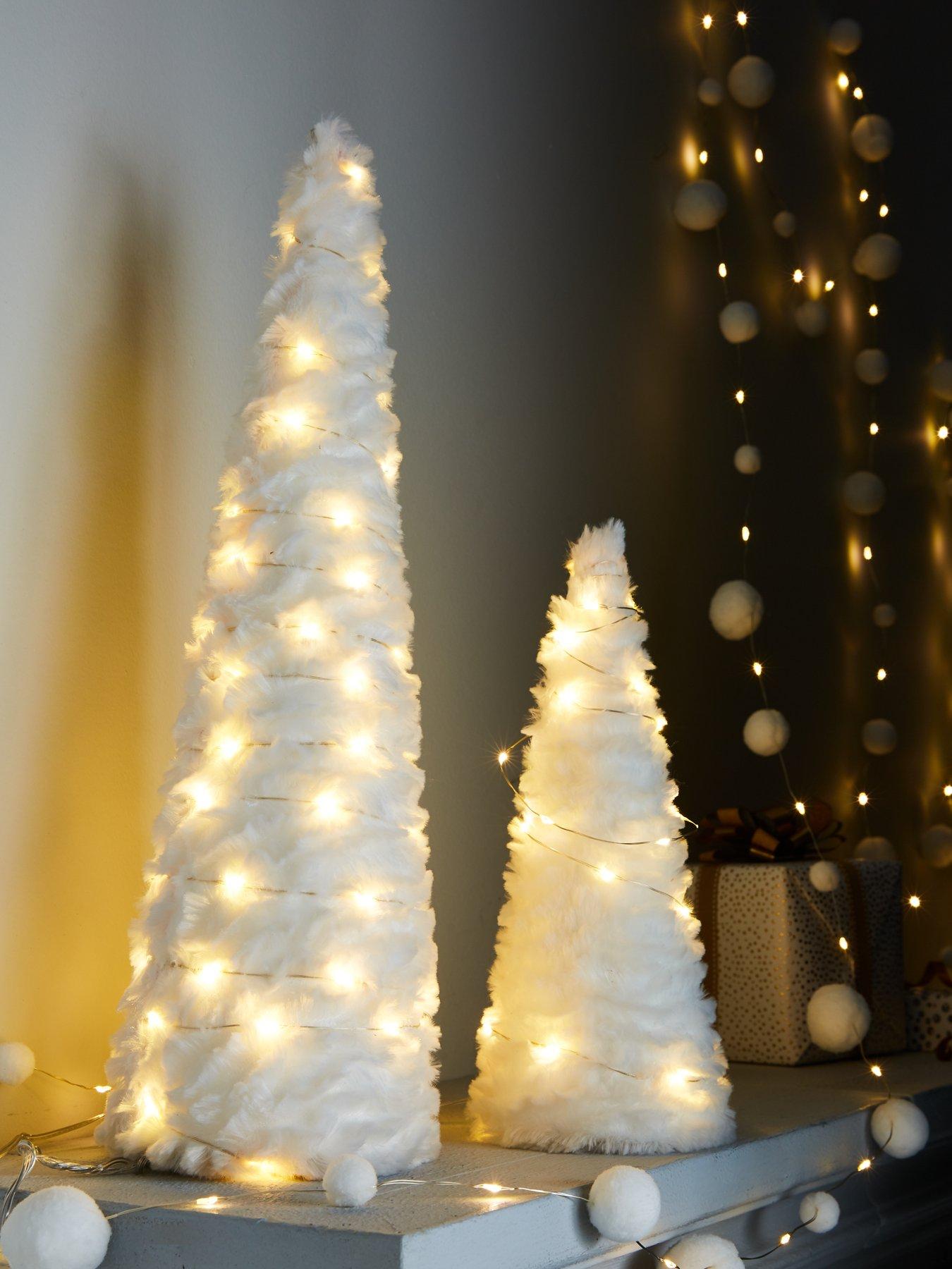 Product photograph of Set Of 2 Pre-lit Faux Fur Cone Christmas Decorations from very.co.uk