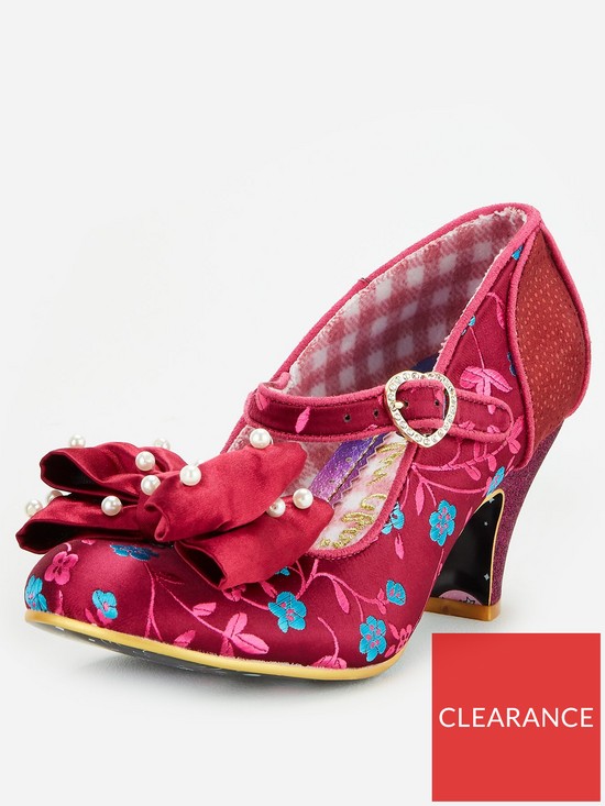 front image of irregular-choice-snow-drop-floral-and-pearl-heeled-shoe--nbspbordo