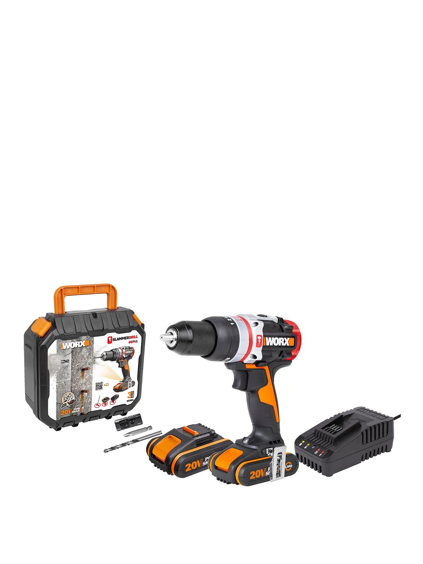 Product photograph of Worx Cordless Slammer Active Hammer Drill Wx354 20volts With 2x 2 0ah Batteries Amp Charger from very.co.uk