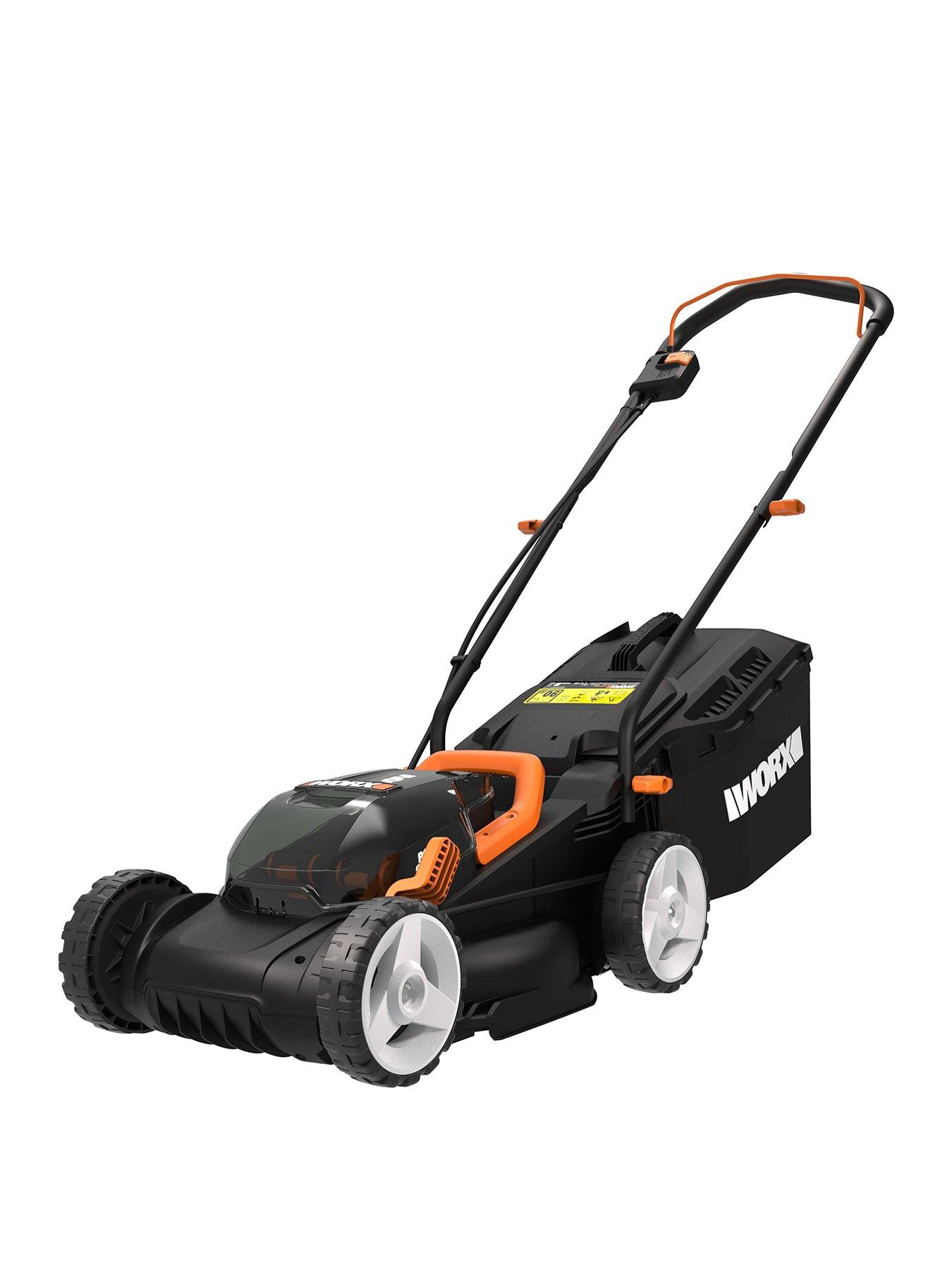 Product photograph of Worx Cordless 34cm Dual Battery Lawn Mower Wg779e 2 from very.co.uk
