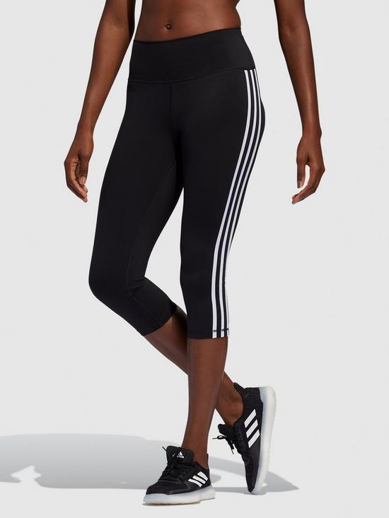 front image of adidas-believe-this-3-stripe-34-leggings-black