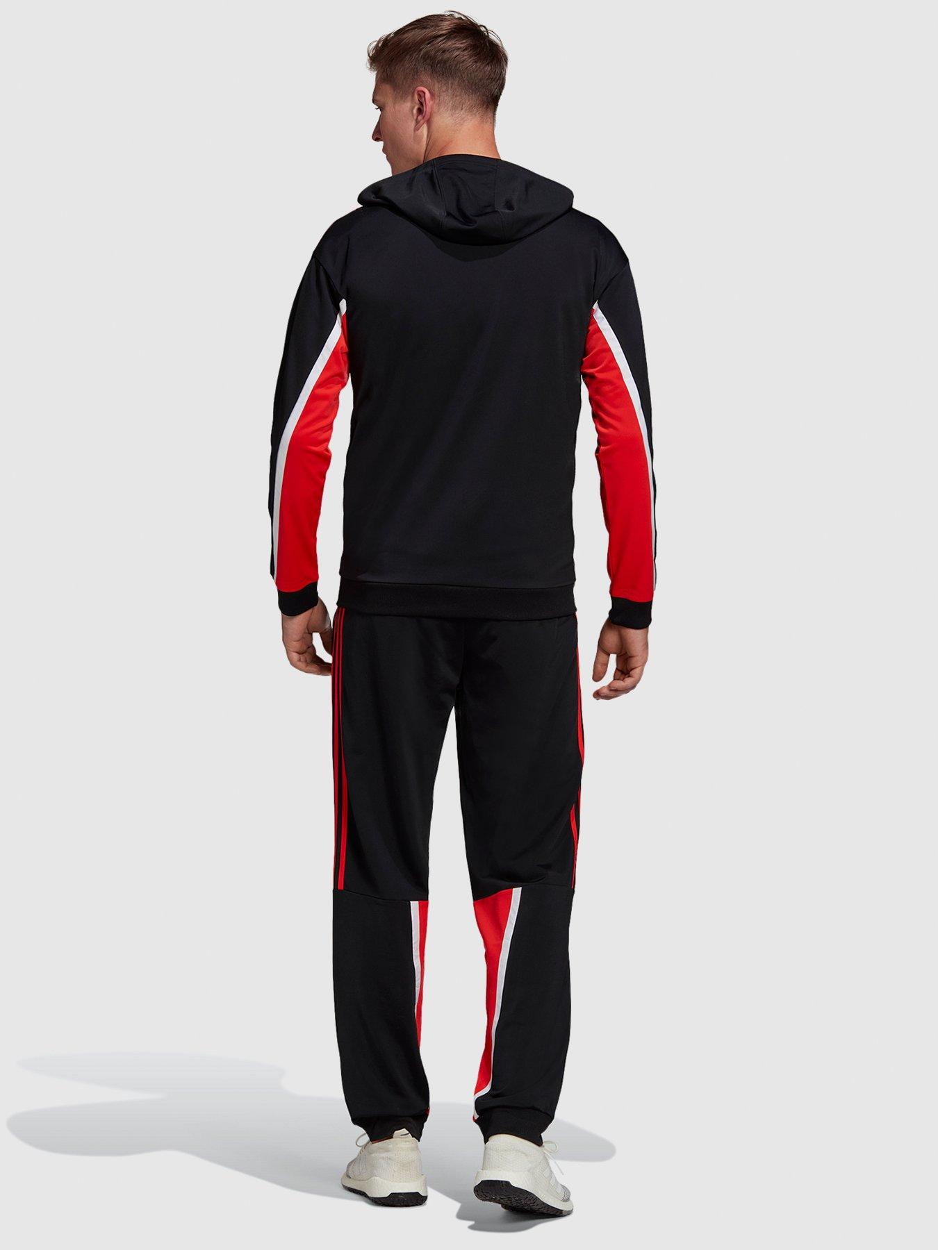 adidas tracksuit black red stripes