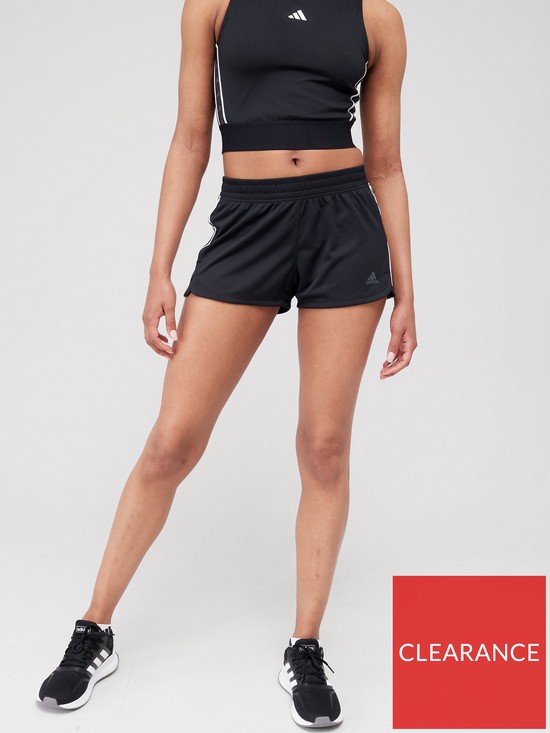 front image of adidas-pacer-3-stripe-knit-shorts-14-black