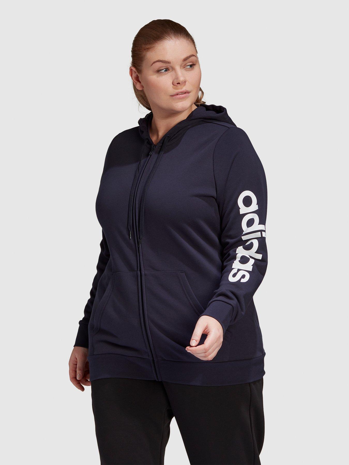 adidas Adidas Essentials Linear Full Zip Hoodie - Plus Size | very.co.uk