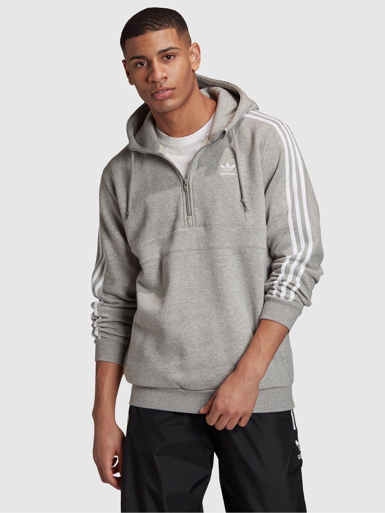grey adidas hoodie 3 stripes