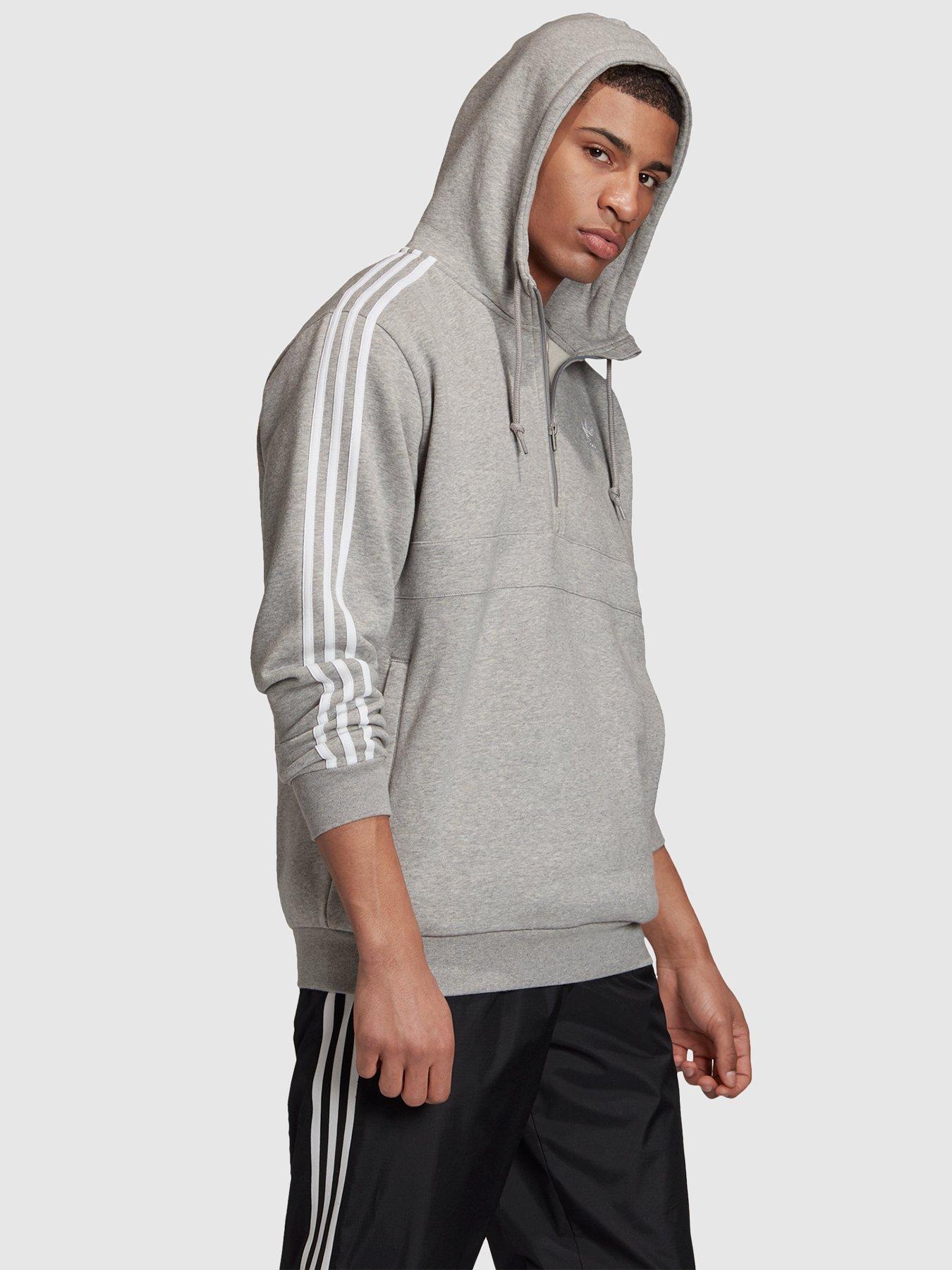 adidas mens 3 stripe knitted hooded tracksuit medium grey heather