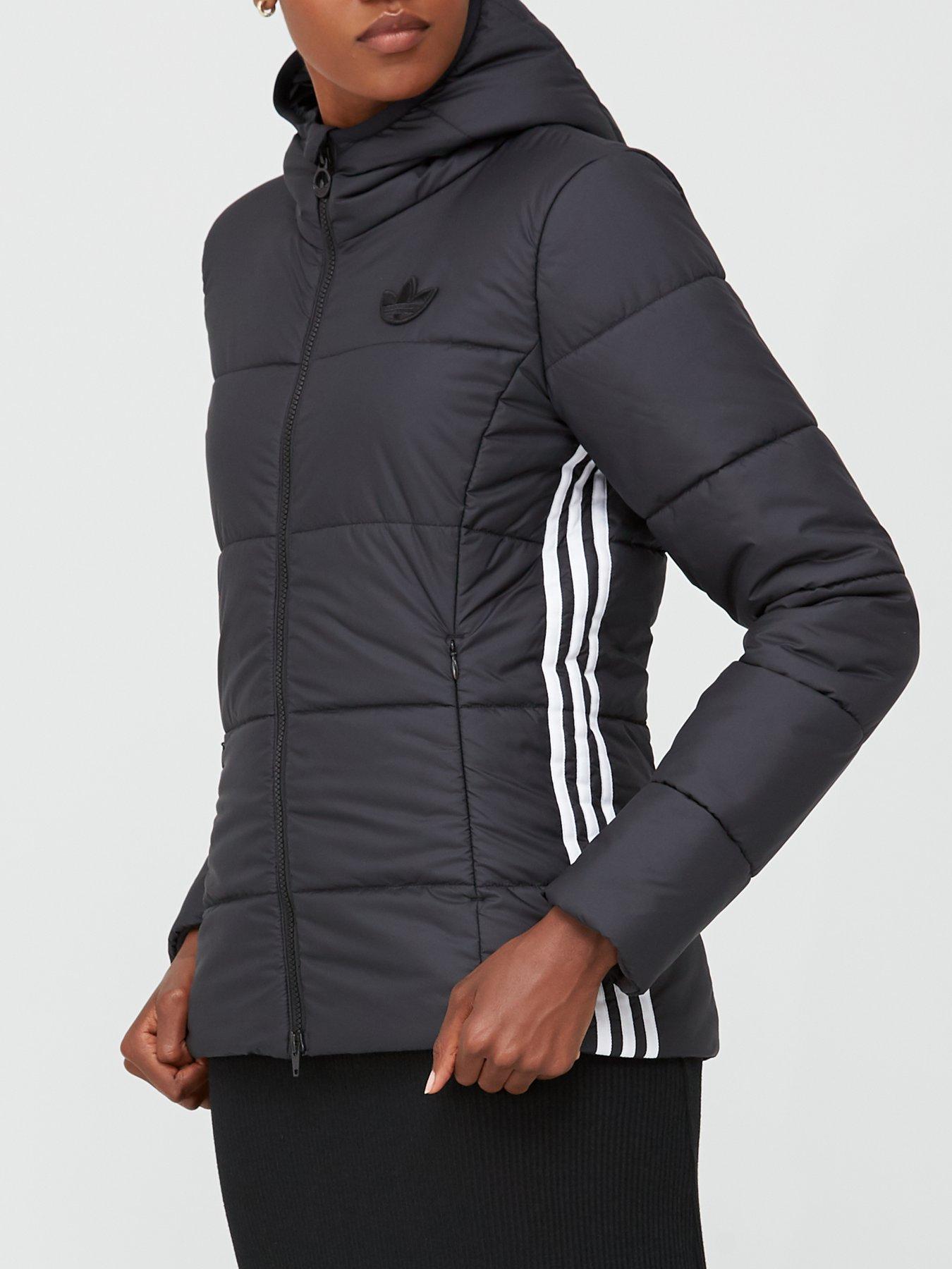 adidas originals three stripe slim padded jacket in black