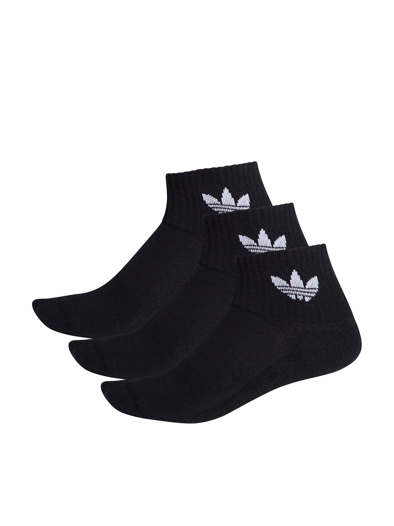 adidas Originals Unisex 3 Pack Mid Ankle Socks - Black | very.co.uk