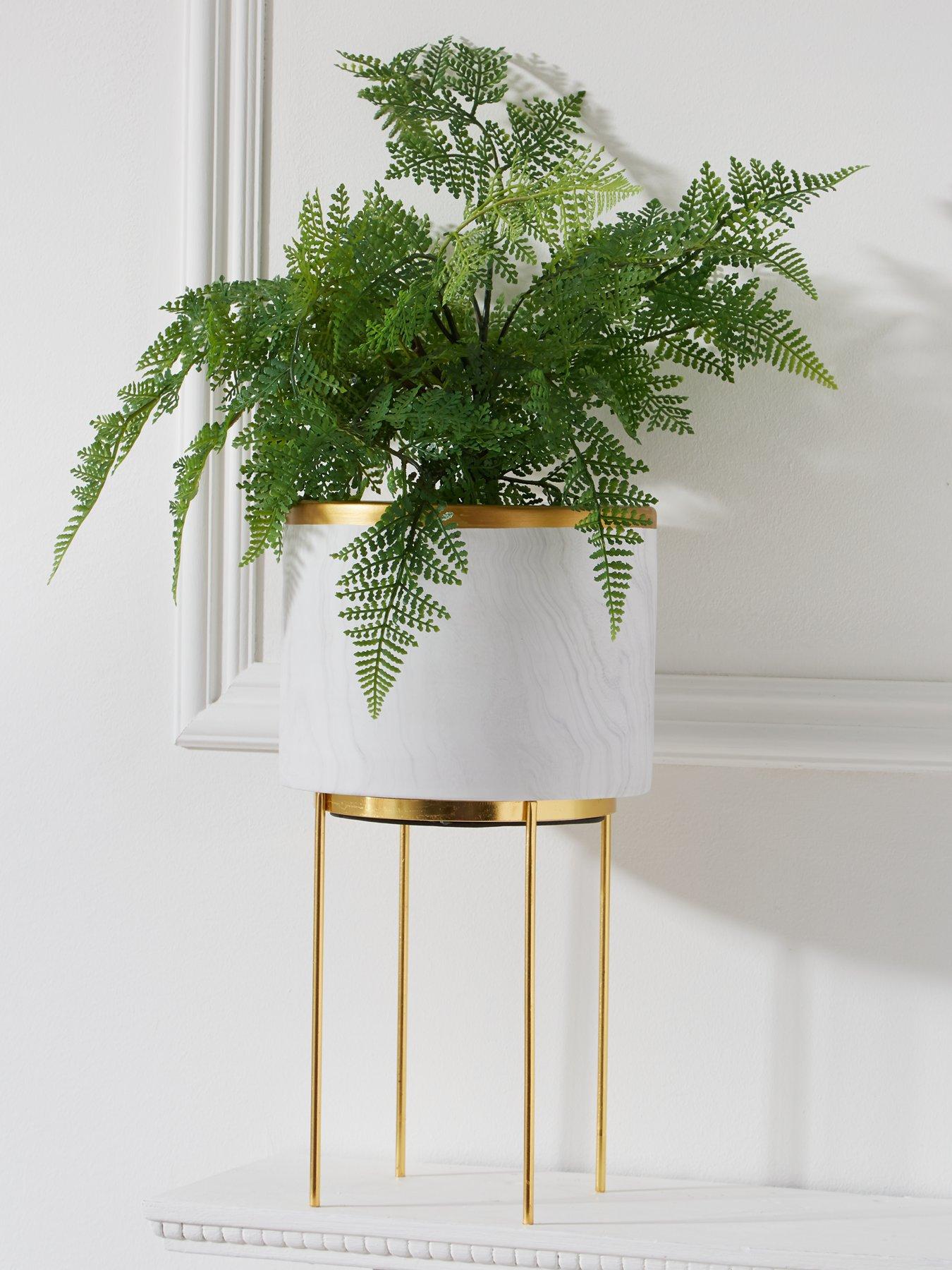 Image 2 of 5 of Marble-Effect Standing Planter with Metallic Rim