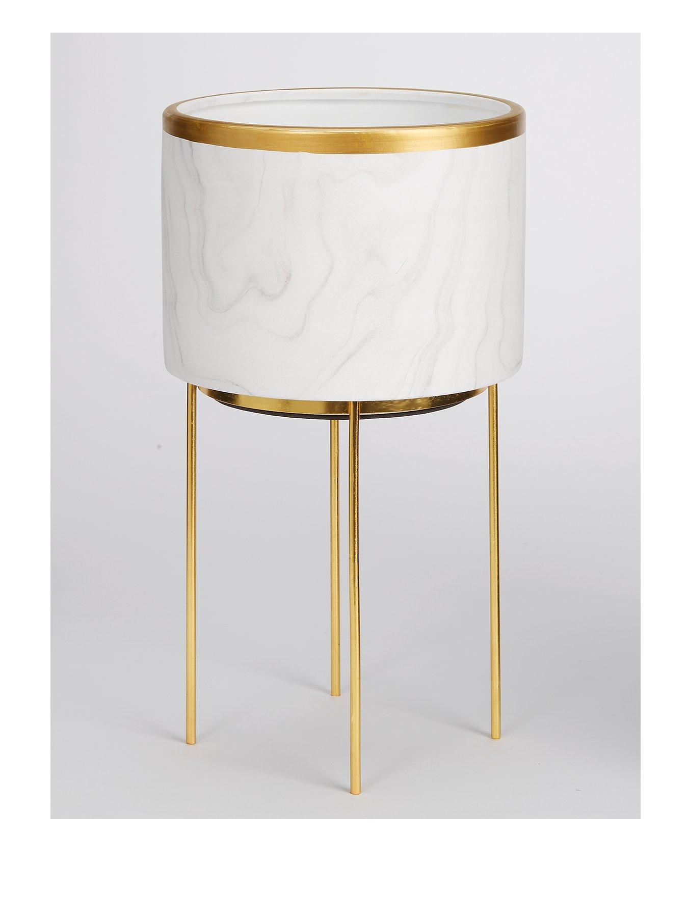 Image 2 of 5 of The Very Collection Marble-Effect Standing Planter with Metallic Rim