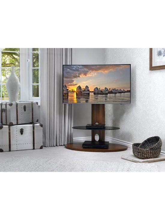 stillFront image of avf-chepstow-combi-930-tv-unitnbsp--walnut-black-glassnbsp--fitsnbspup-to-65-inch-tv