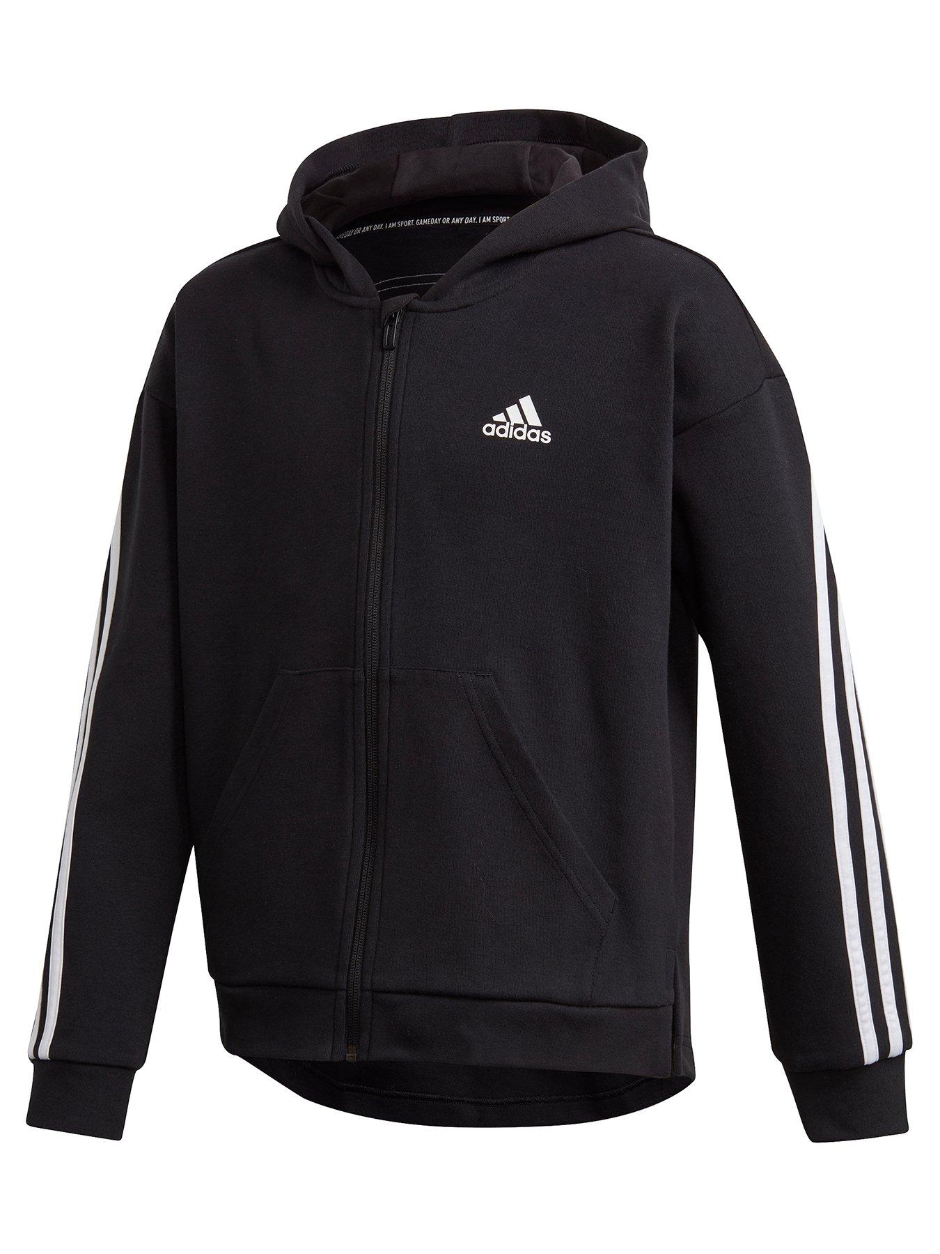 adidas black 3 stripe hoodie