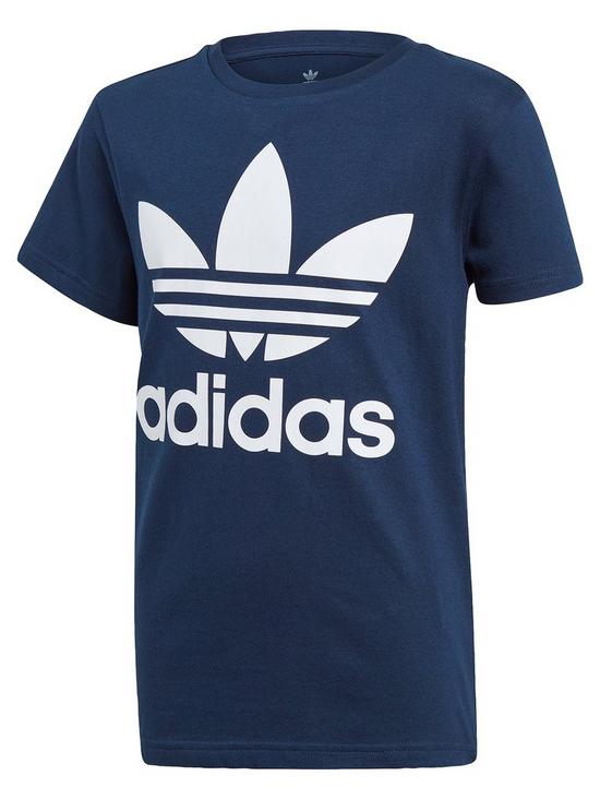 front image of adidas-originals-childrensnbsptrefoil-t-shirt-navy