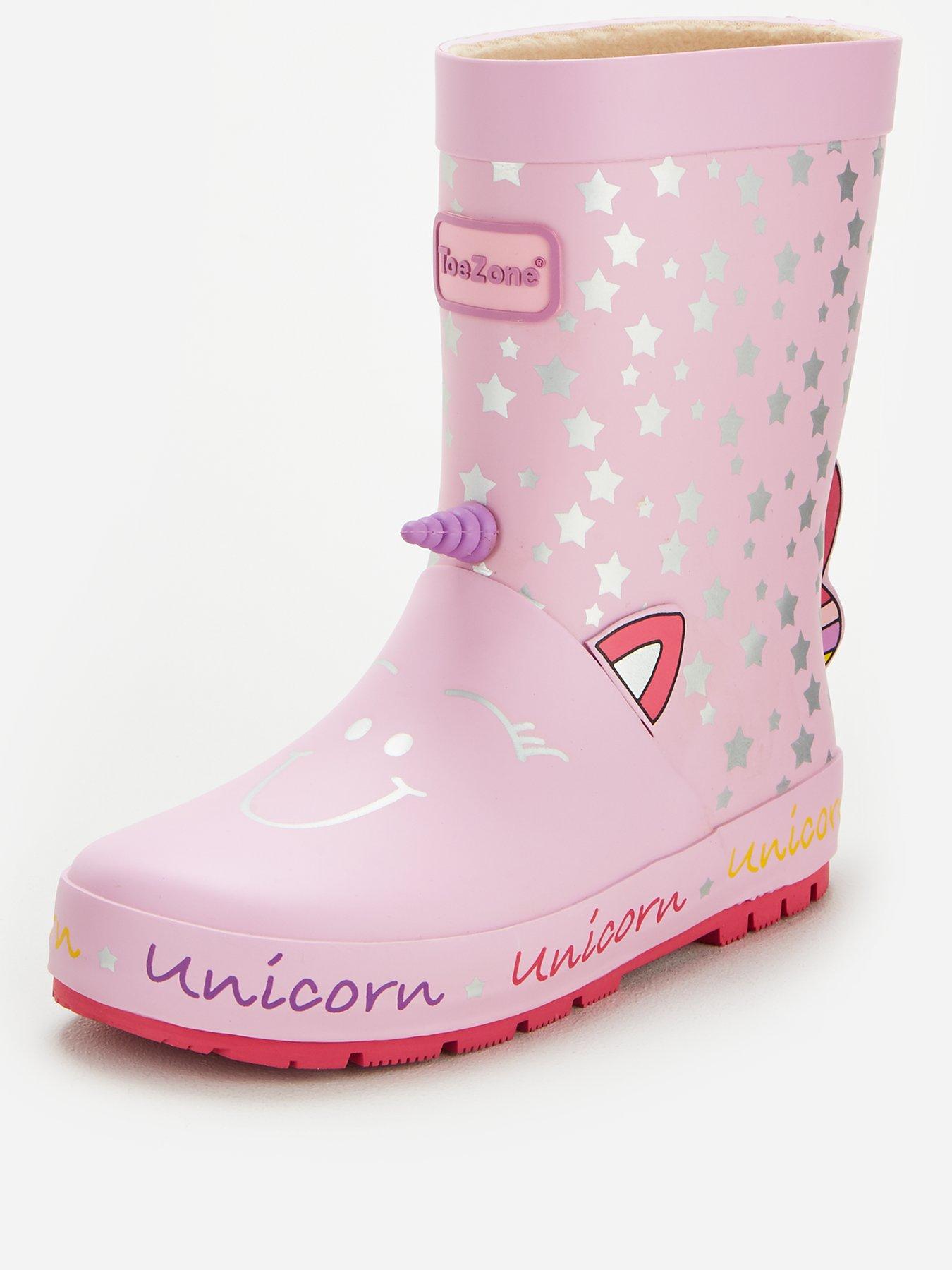Girls Wellies Kids Pink Swirls Heart Star Wellington Boots All Sizes DQ3.1 