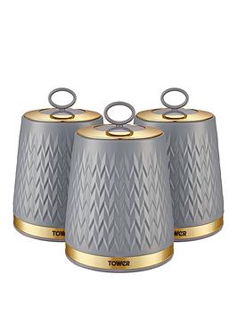 Product photograph of Tower Empire Set Of 3 Canisters Ndash Grey from very.co.uk