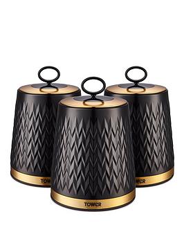 Product photograph of Tower Empire Set Of 3 Canisters Ndash Black from very.co.uk