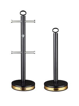 Product photograph of Tower Empire 6-cup Mug Tree And Towel Pole Set Ndash Black from very.co.uk