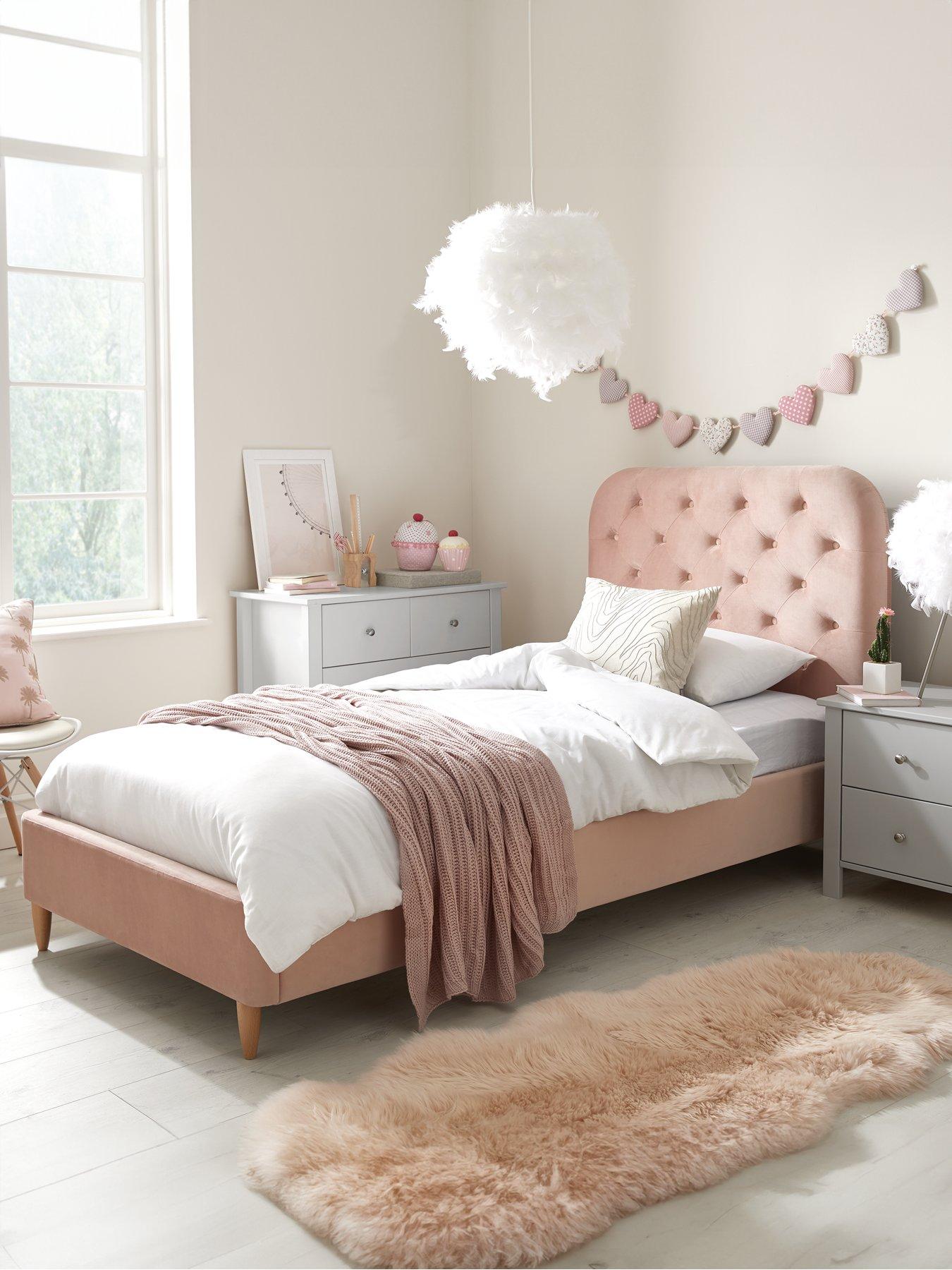 Very Home Freya Velvet Fabric Single Kids Bed Frame  Headboard - Pink - Bed Frame Only