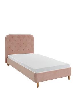 Freya Velvet Fabric Single Kids Bed Frame - Pink - Bed Frame With Premium Mattress