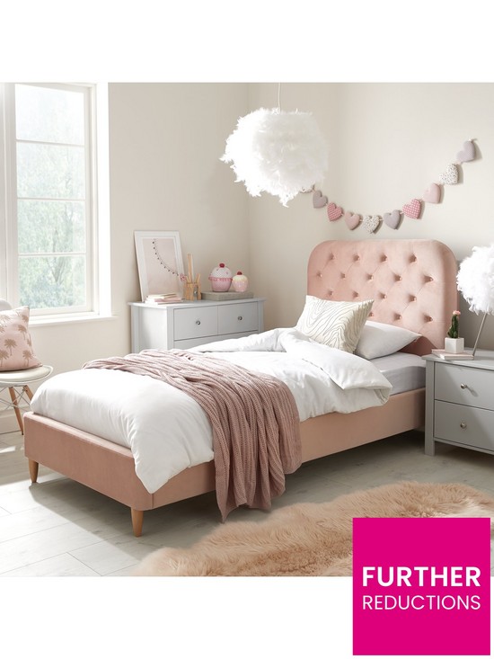 stillFront image of freya-velvet-fabricnbspsingle-kidsnbspbed-frame-amp-headboardnbsp--pink