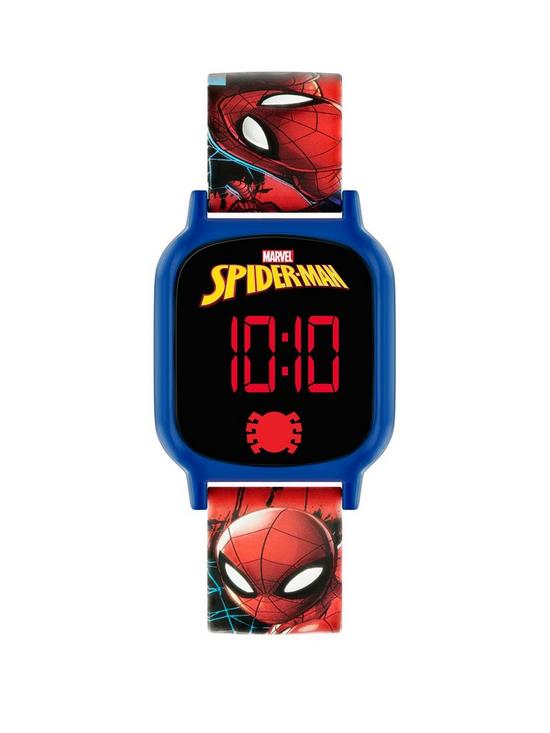 front image of marvel-spiderman-digital-dial-printed-silicone-strap-kids-watch