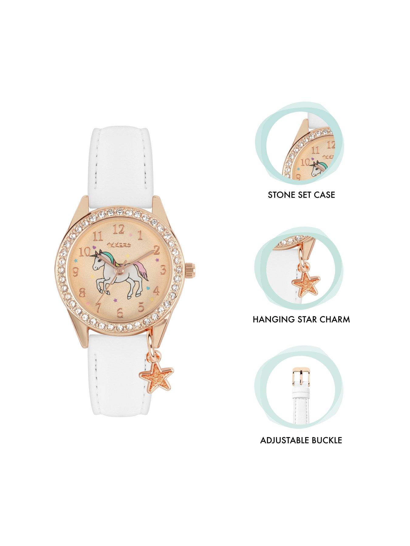 Image 3 of 6 of Tikkers Gold Unicorn Dial White Leather Strap Watch with Purse and Necklace Kids Gift Set
