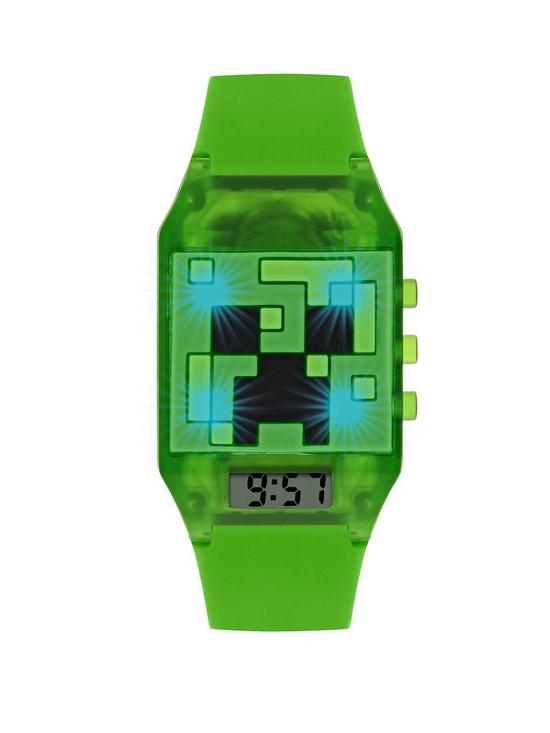 front image of minecraft-digital-dial-green-silicone-strap-kids-watch
