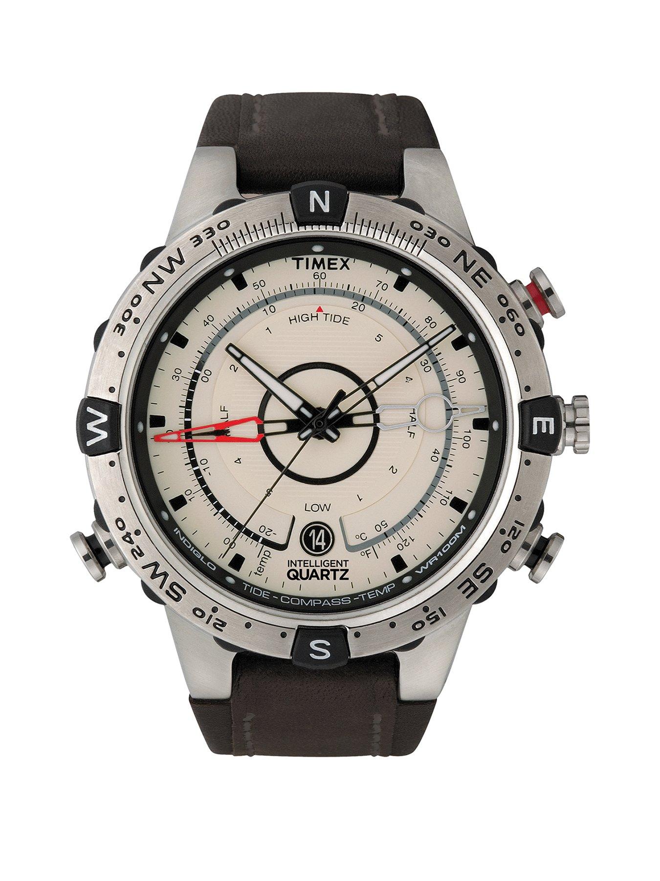 Product photograph of Timex Allied Tide Temp And Compass White Dial Black Fabric Strap Watch from very.co.uk