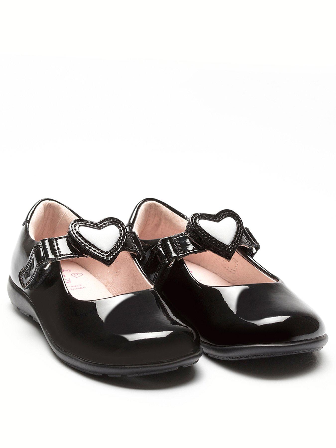 School & uniform Girls Wide Fit Colourissima Heart Dolly School Shoe - Black