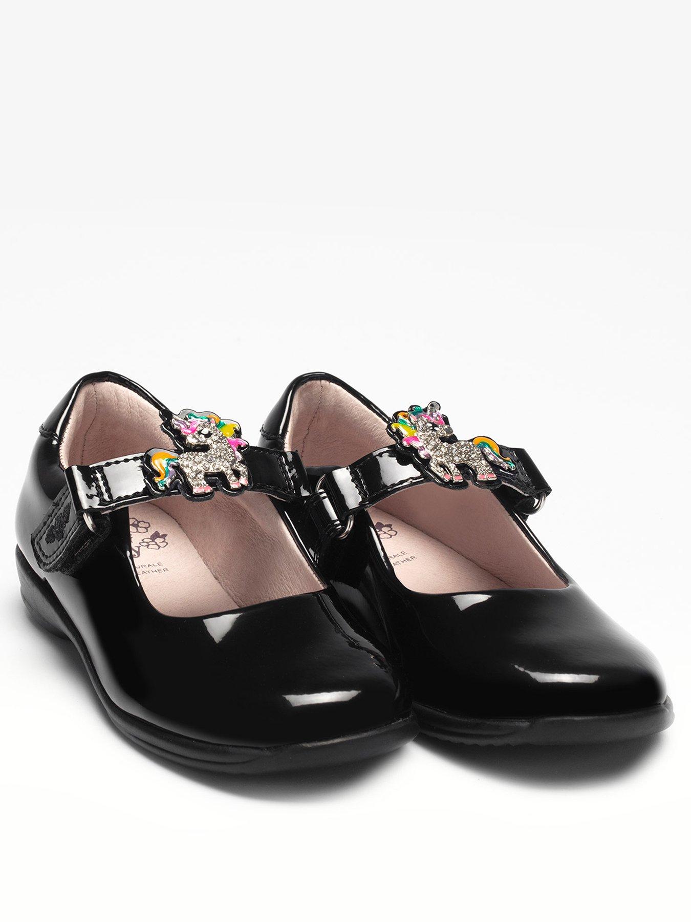  Girls Bonnie Unicorn Dolly School Shoe - Black
