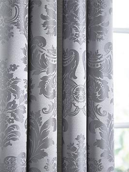 Product photograph of Catherine Lansfield Damask Jacquard Eyelet Lined Curtains from very.co.uk