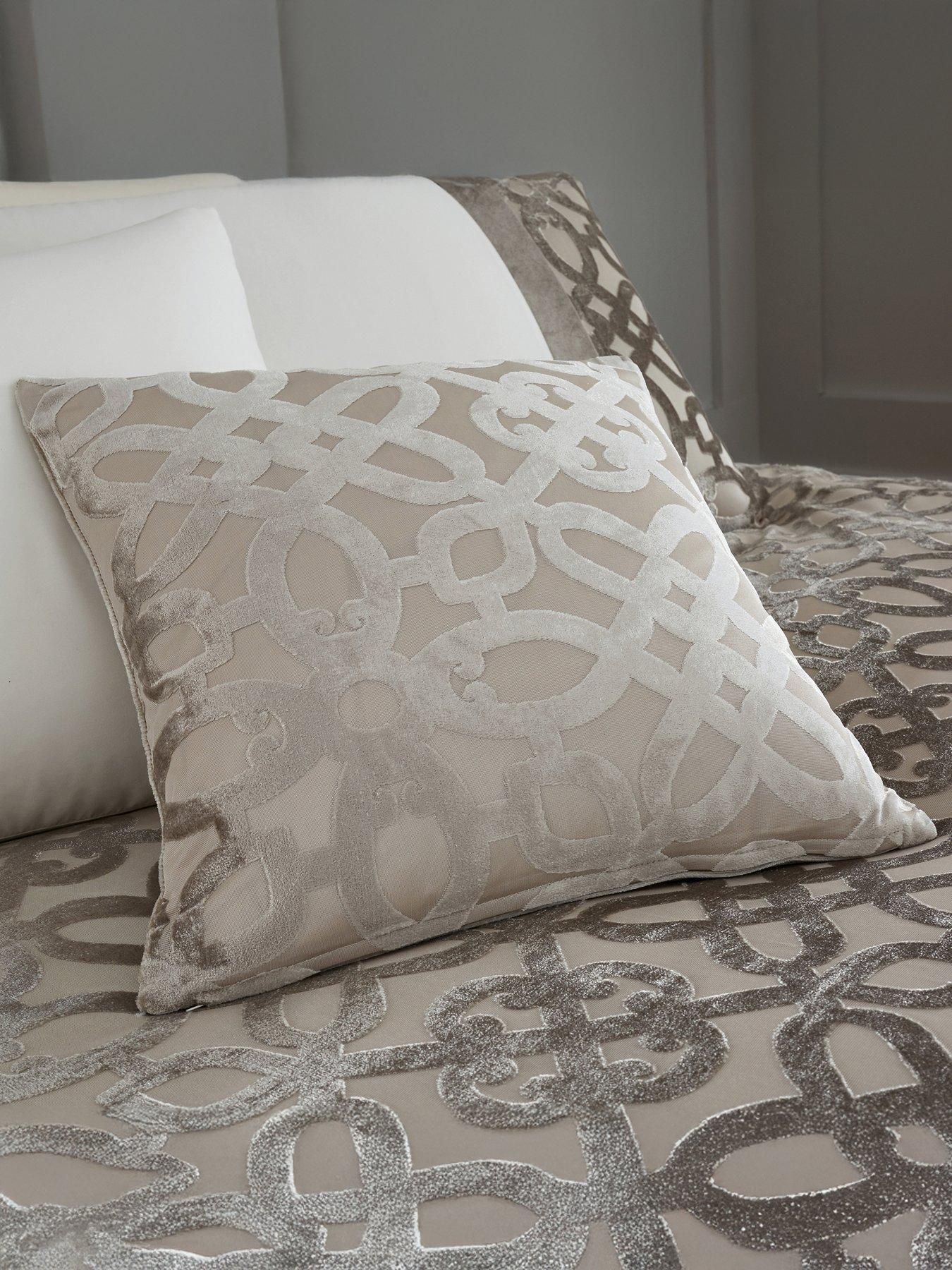 Catherine Lansfield Lattice Cut Velvet Cushion - Natural