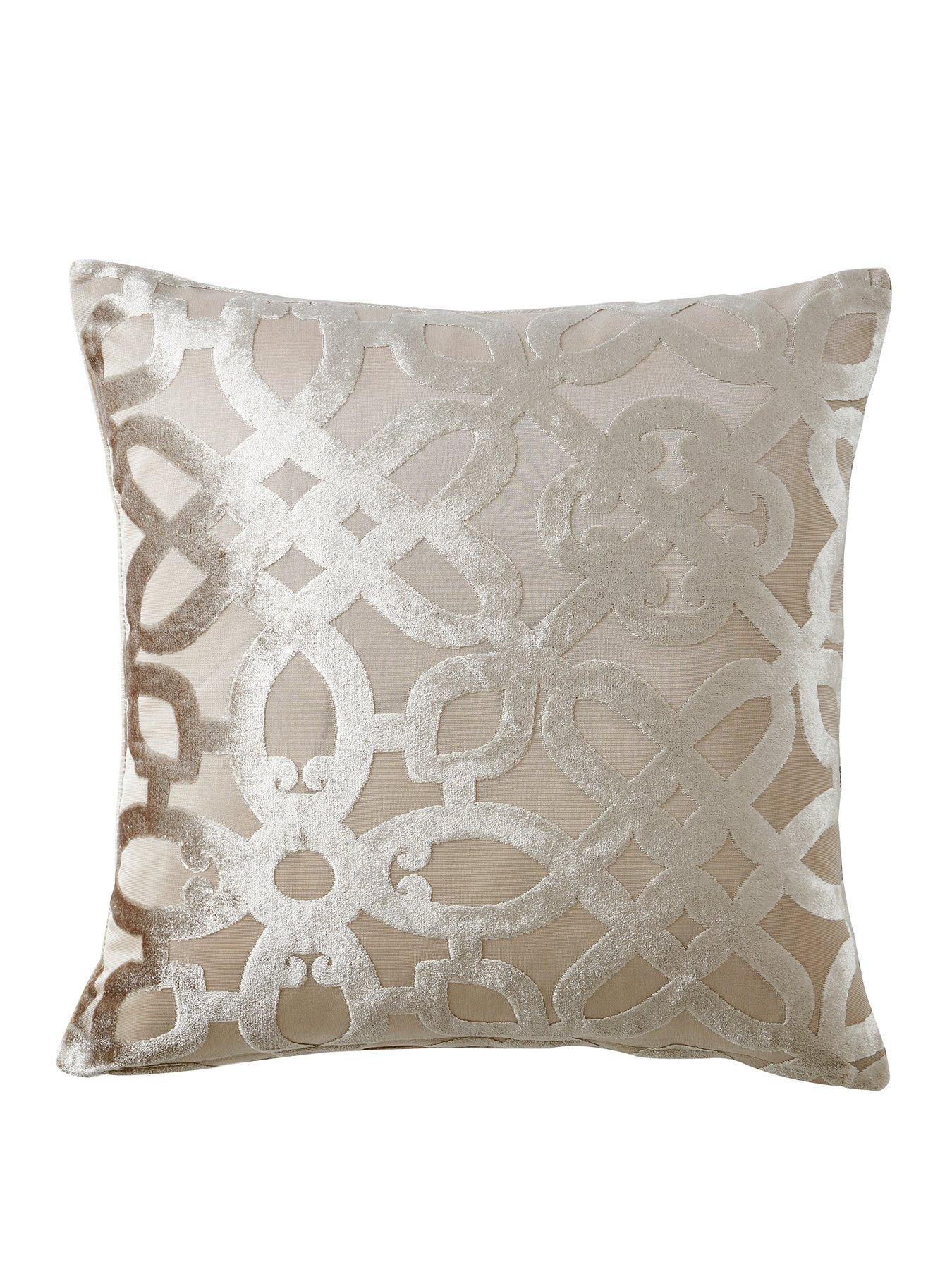 Product photograph of Catherine Lansfield Lattice Cut Velvet Cushion - Natural from very.co.uk