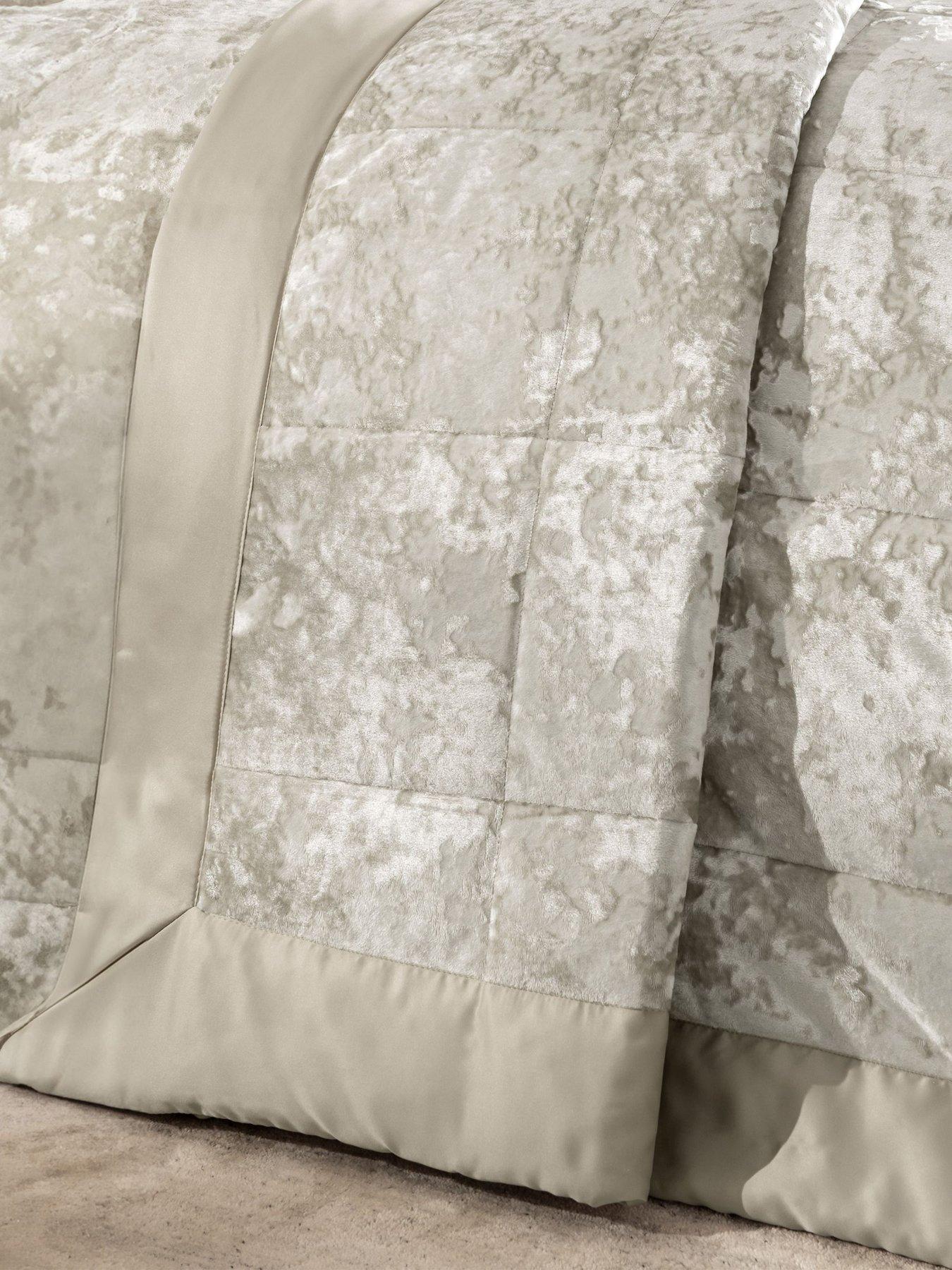 undefined Crushed Velvet Bedspread Throw - Natural