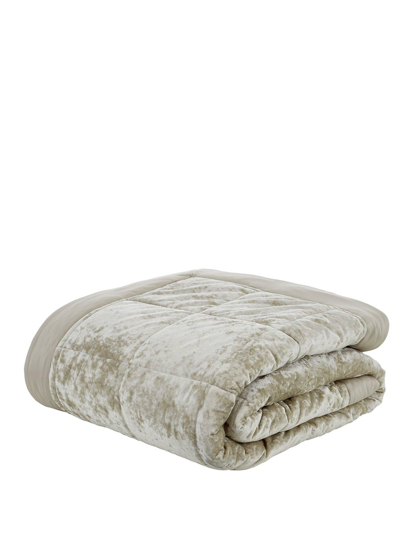 Image 2 of 4 of Catherine Lansfield Crushed Velvet Bedspread Throw - Natural