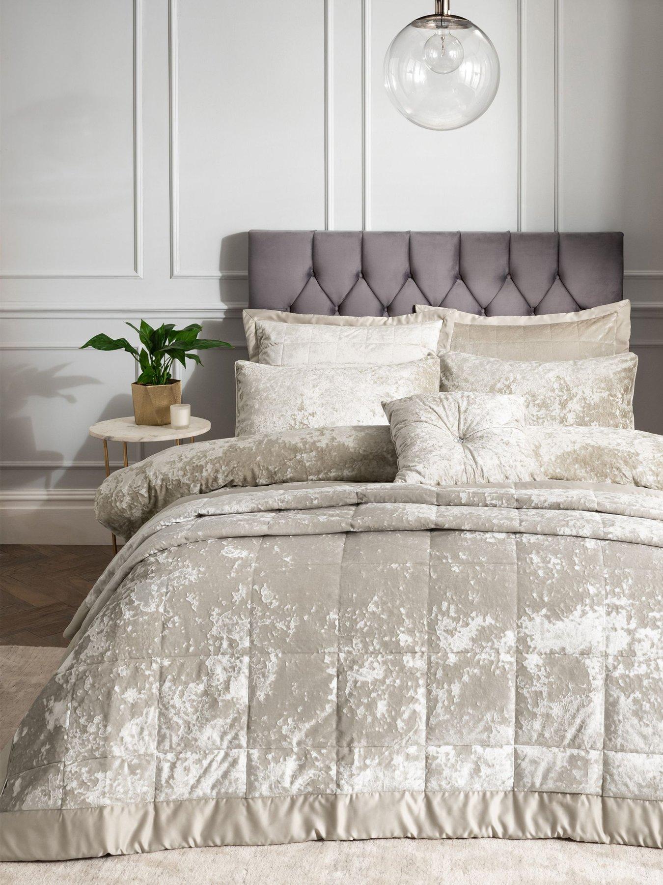 Product photograph of Catherine Lansfield Crushed Velvet Duvet Cover Set - Natural from very.co.uk
