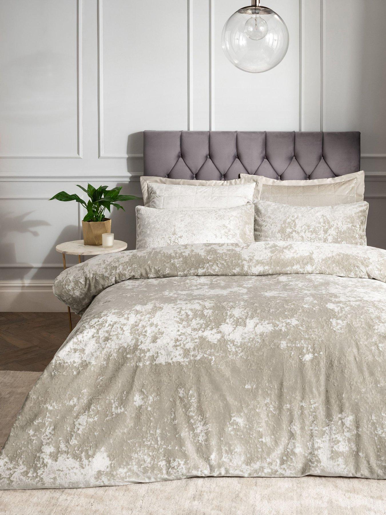 Image 5 of 5 of Catherine Lansfield Crushed Velvet Duvet Cover Set - Natural
