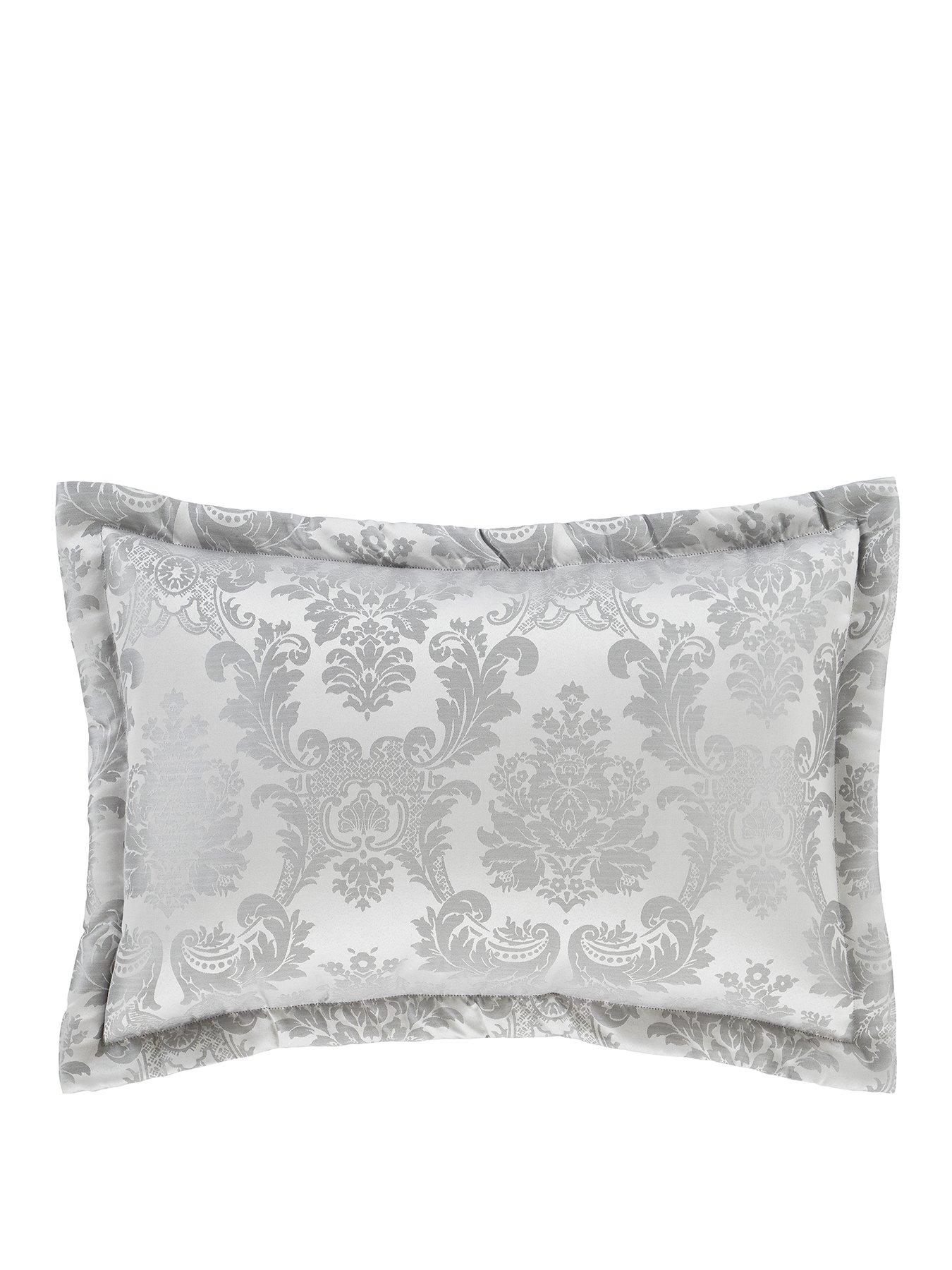 Product photograph of Catherine Lansfield Damask Jacquard Pillow Sham Pair - Silver from very.co.uk