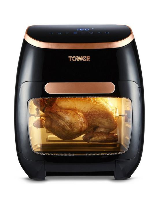front image of tower-xpress-pro-vortx-5-in-1-digital-air-fryer-oven-11l-black-and-rose-gold-t17039rgb