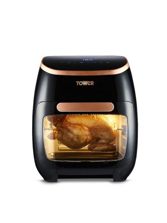 front image of tower-nbspxpress-pro-vortx-5-in-1-digital-air-fryer-oven-11l-black-and-rose-gold-t17039rgb