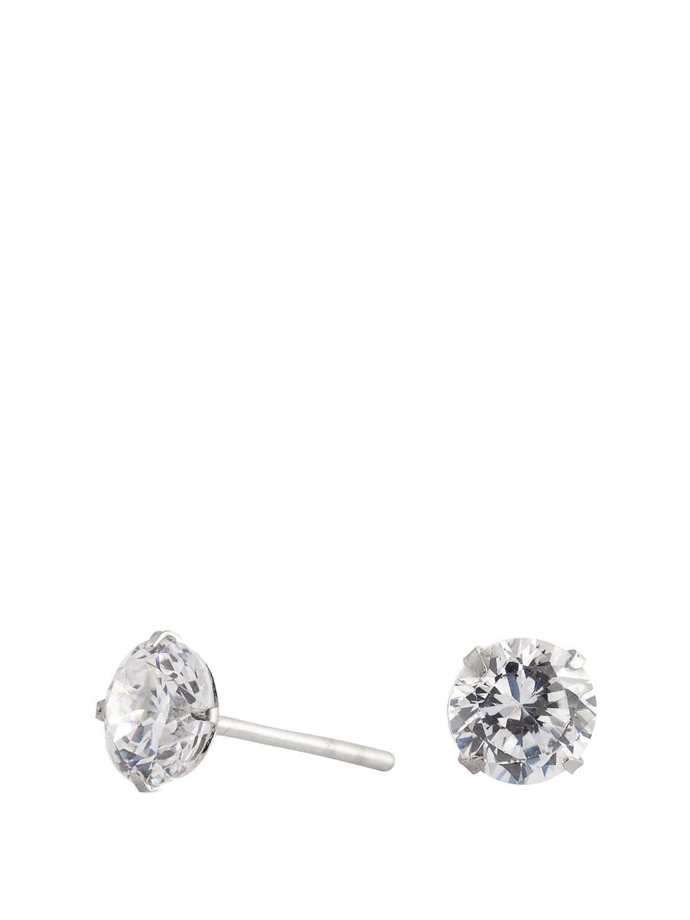 undefined Sterling Silver 925 with Cubic Zirconia 6mm Round Stud Earrings