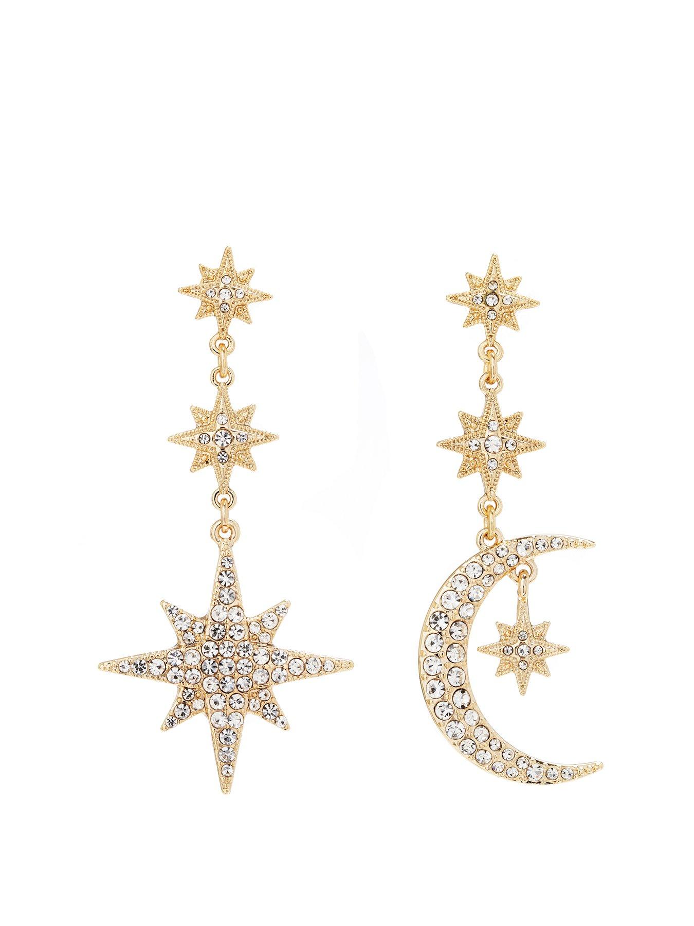 Product photograph of Mood Gold Plated Mix And Match Stars And Moon Drop Earrings from very.co.uk