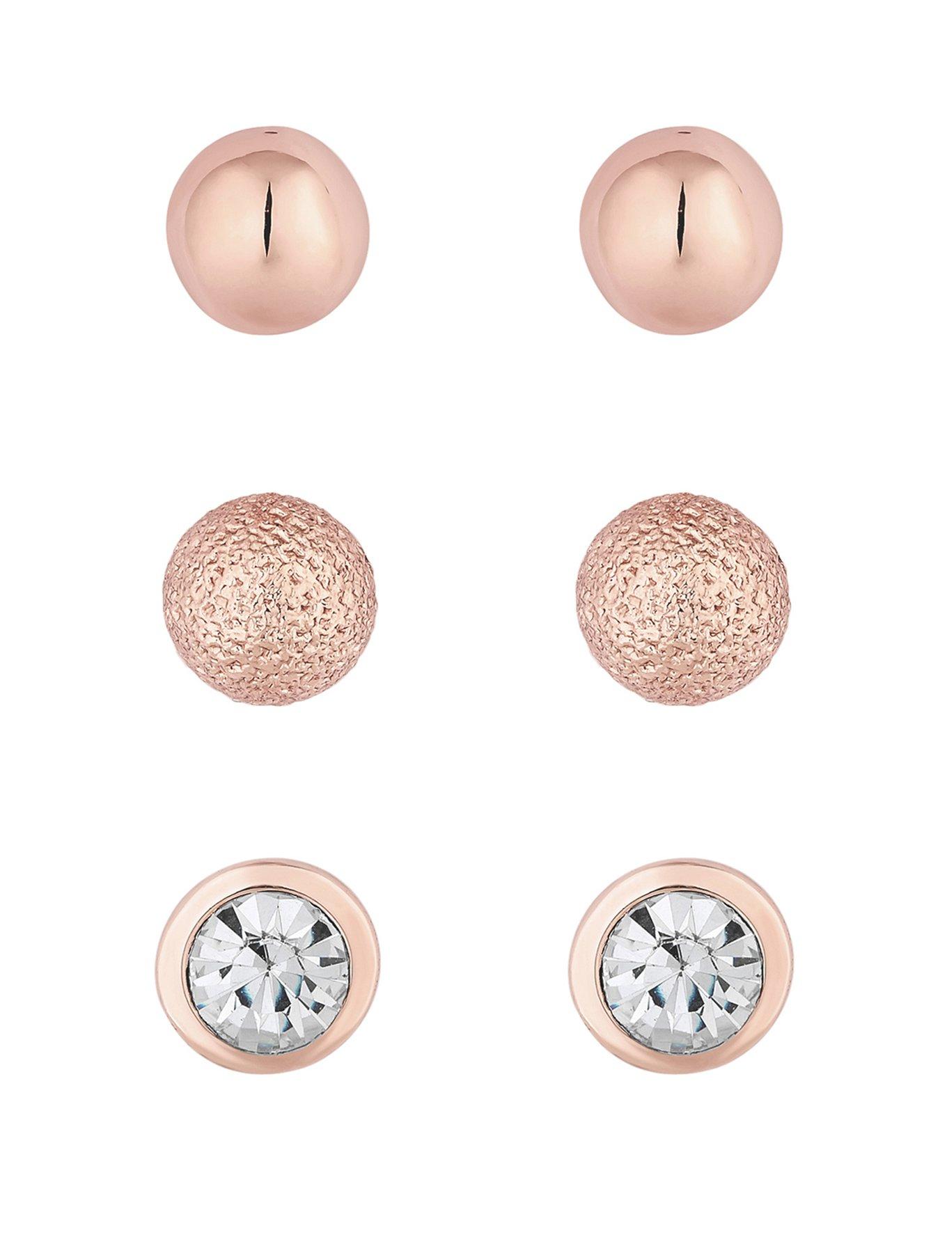 Product photograph of Mood Rose Gold 3-pack Pack Studs Earrings from very.co.uk