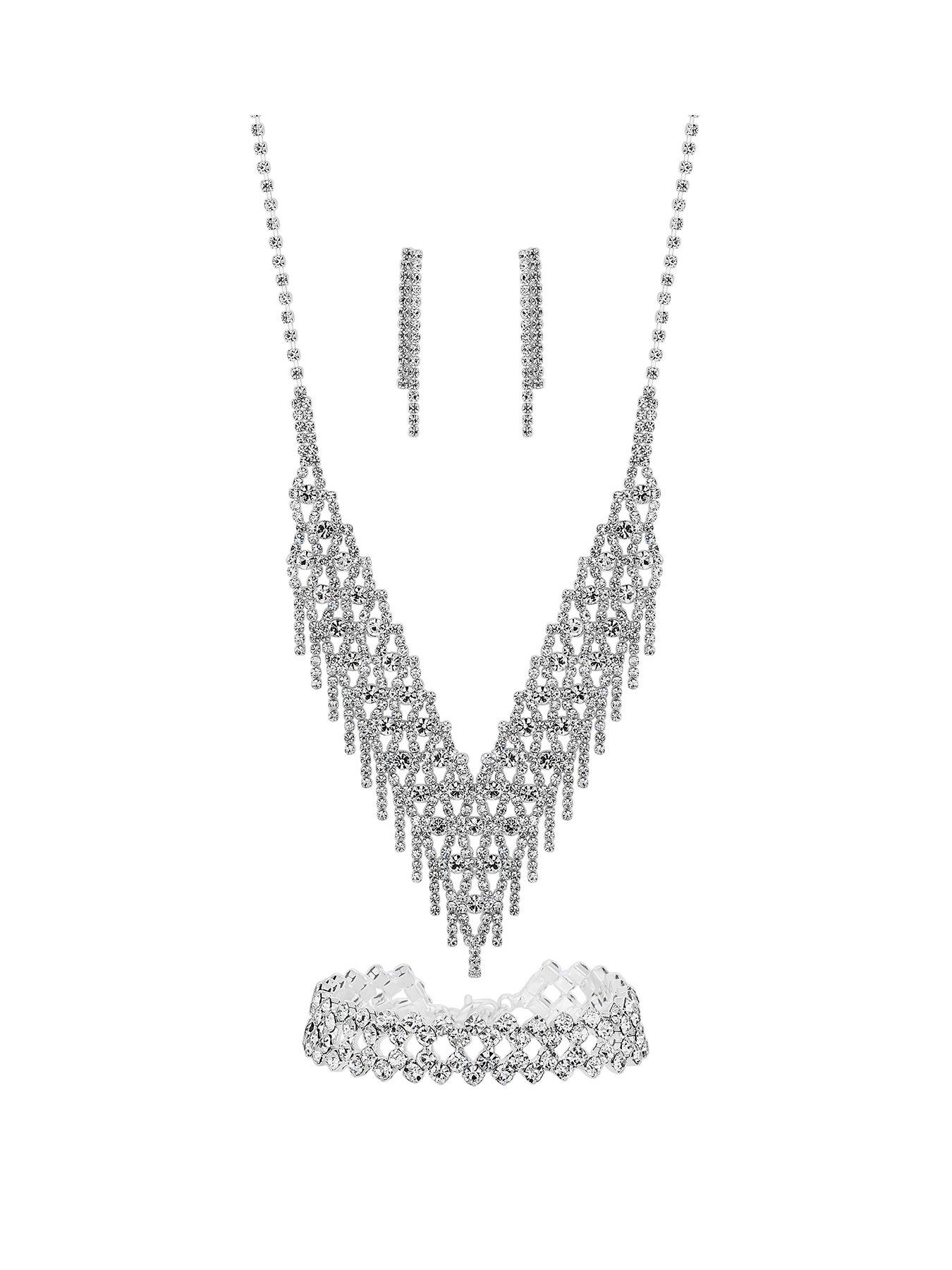 undefined Silver Plated Crystal Trio Jewellery Set