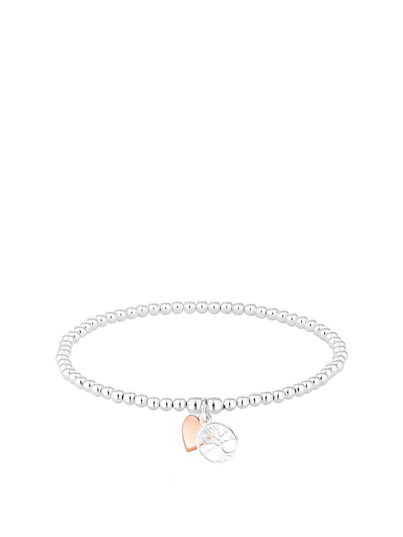 undefined Sterling Silver 925 Mini Tree Of Life and Heart Stretch Bracelets
