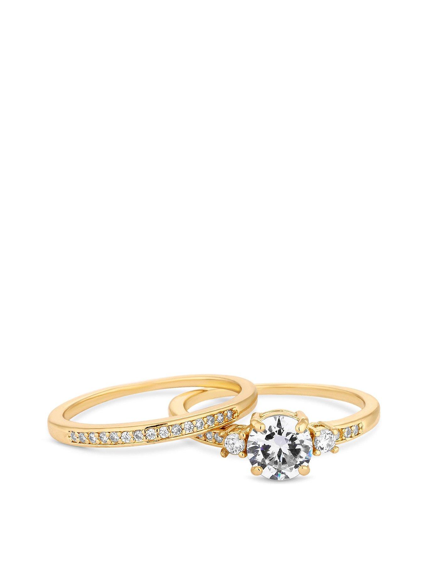 Product photograph of Jon Richard Gold Plated Cubic Zirconia Round Stone Bridal Ring Set from very.co.uk